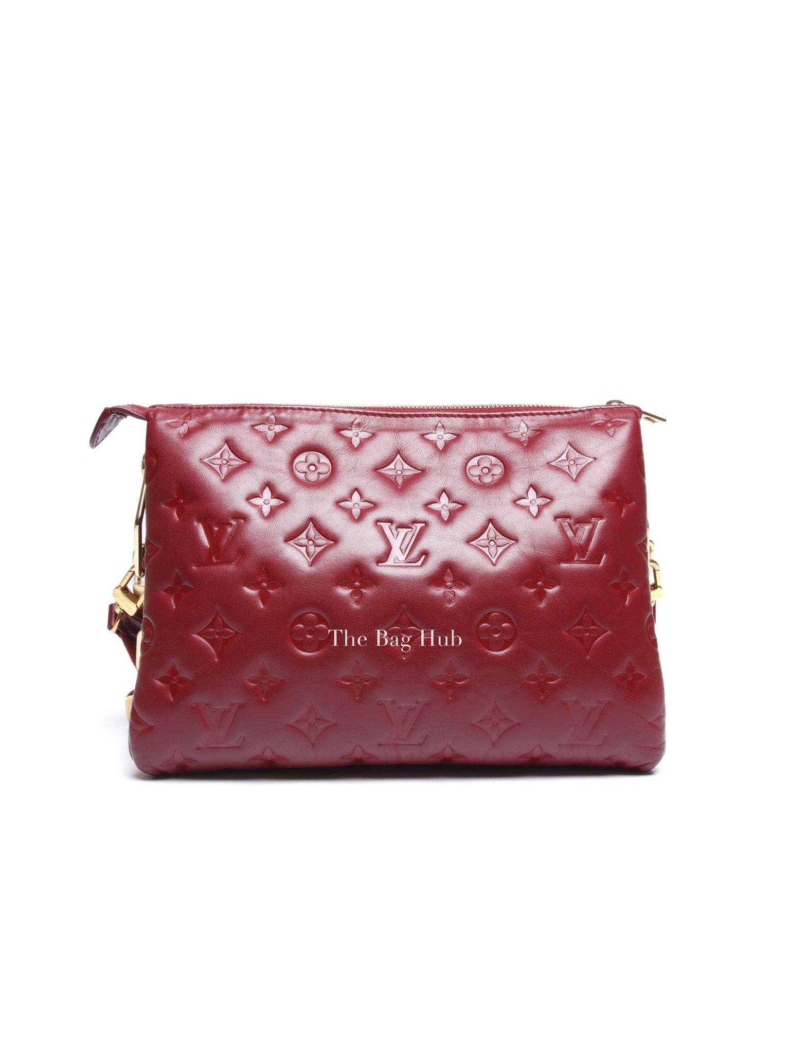 Louis Vuitton Wine Lambskin Embossed Monogram Coussin PM Bag