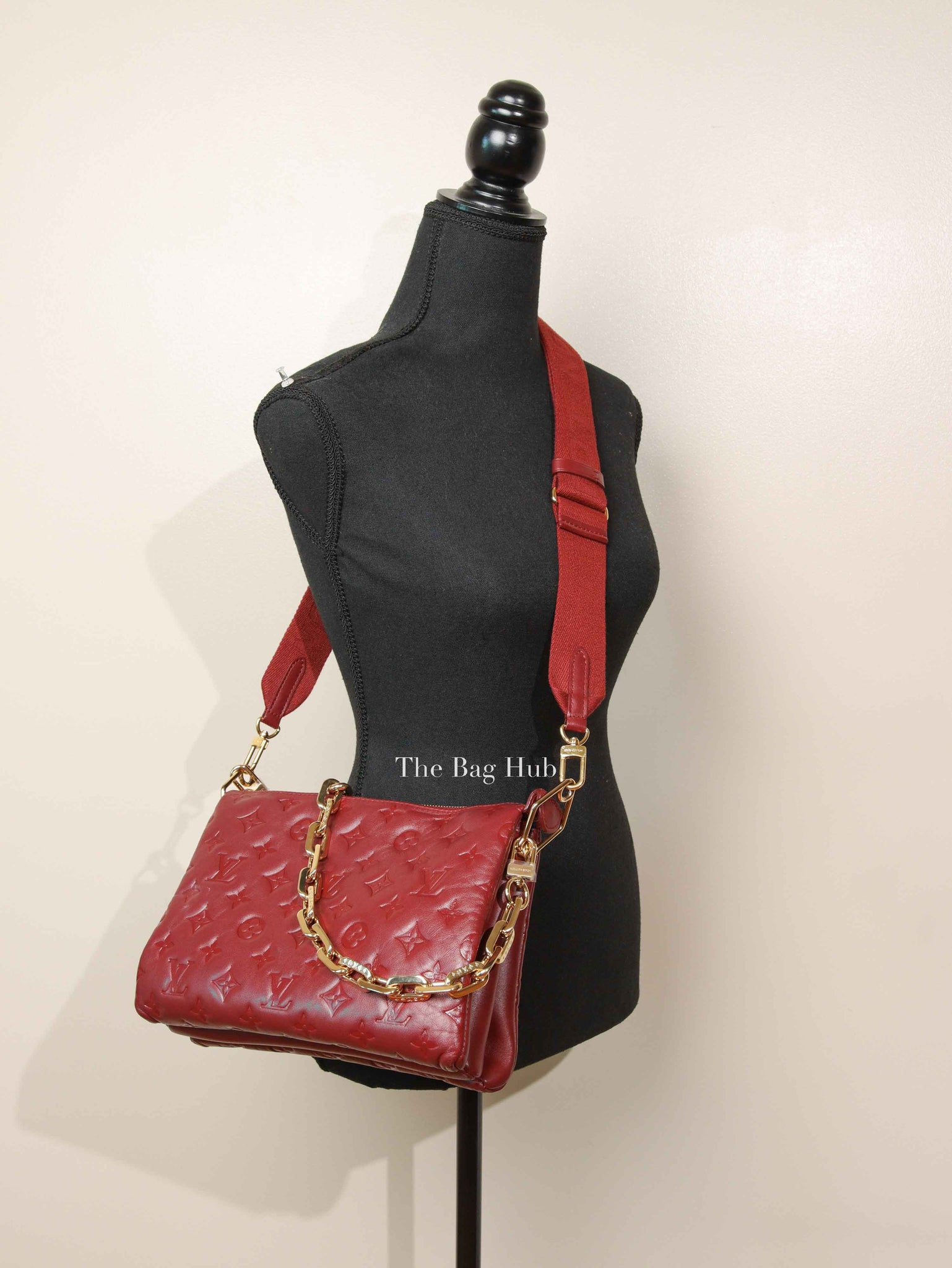 Louis Vuitton Wine Lambskin Embossed Monogram Coussin PM Bag
