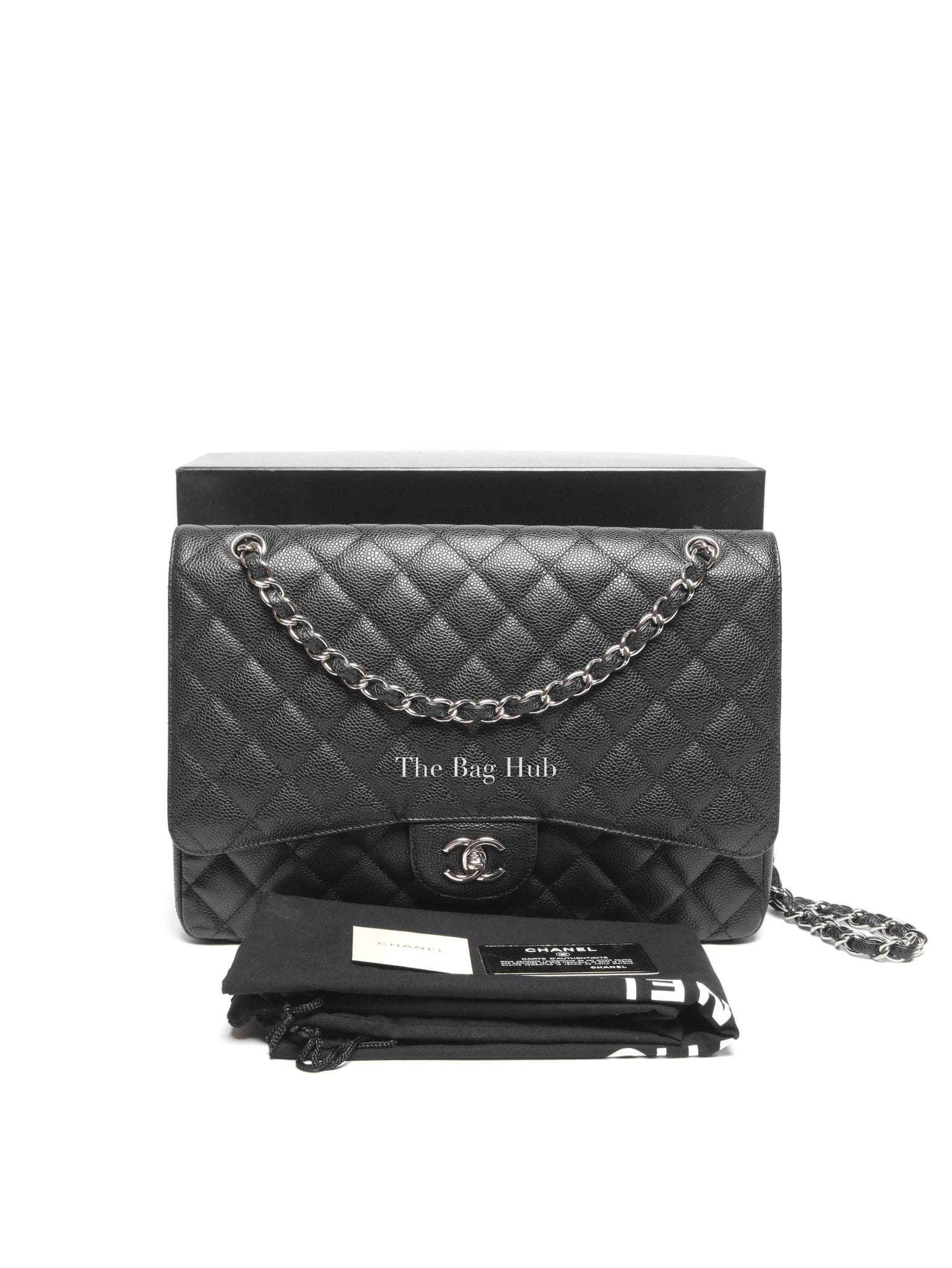 Chanel Black Quilted Caviar Maxi Classic Single Flap Bag SHW