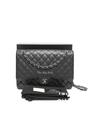 Chanel Black Quilted Caviar Maxi Classic Single Flap Bag SHW