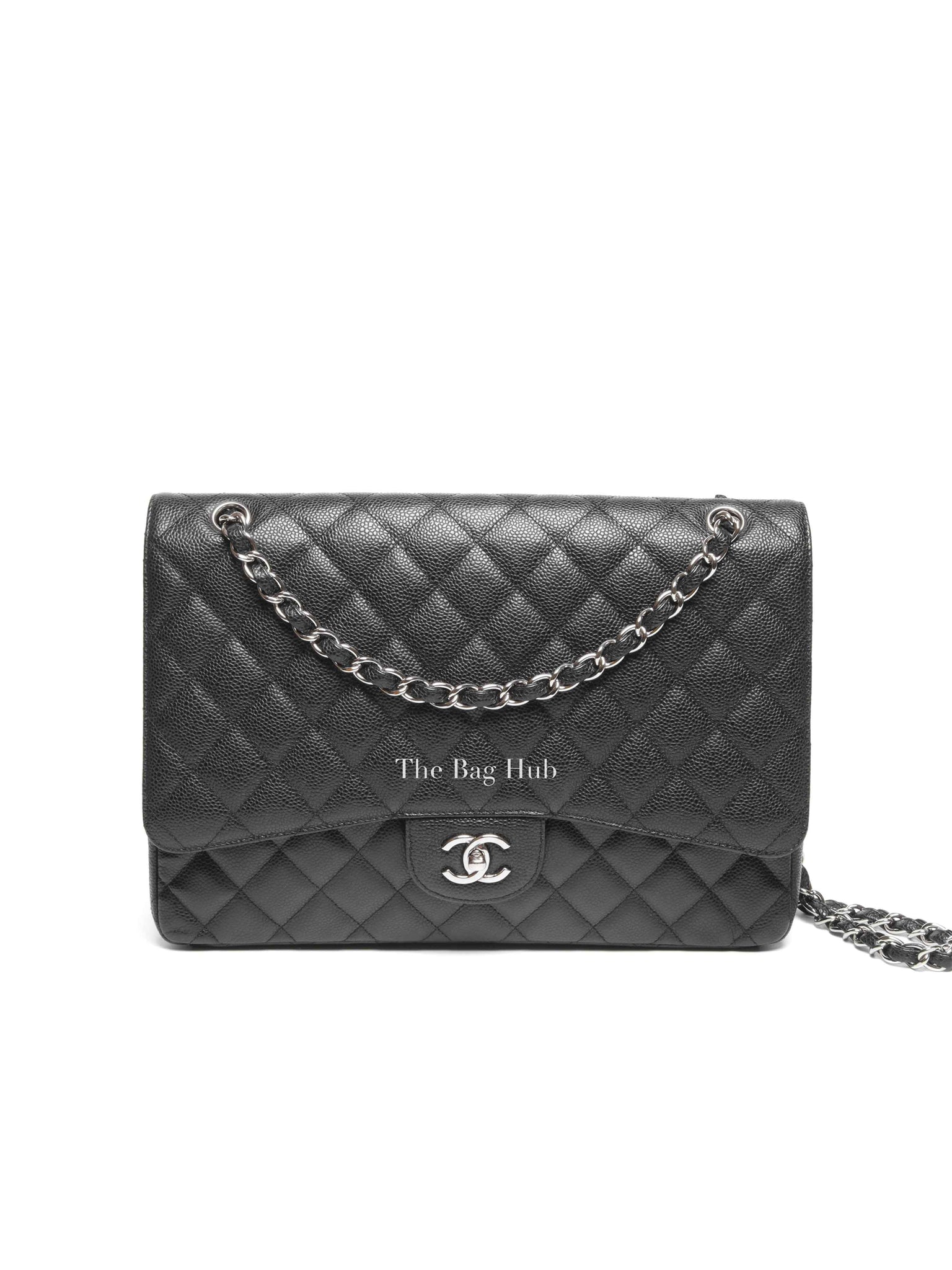 Chanel Black Quilted Caviar Maxi Classic Single Flap Bag SHW