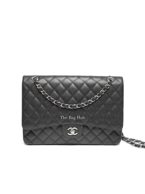Chanel Black Quilted Caviar Maxi Classic Single Flap Bag SHW