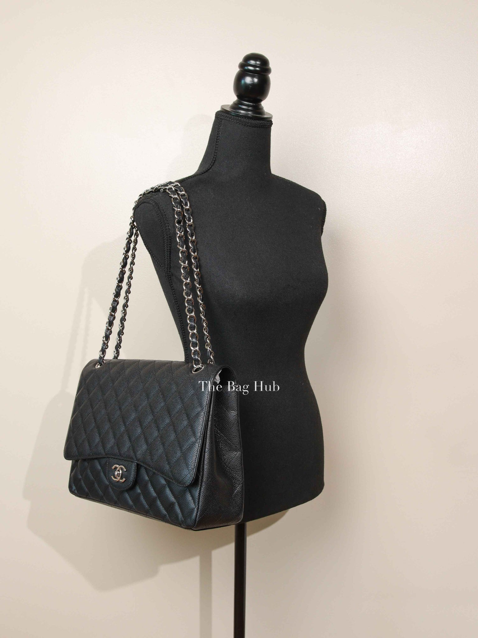 Chanel Black Quilted Caviar Maxi Classic Single Flap Bag SHW