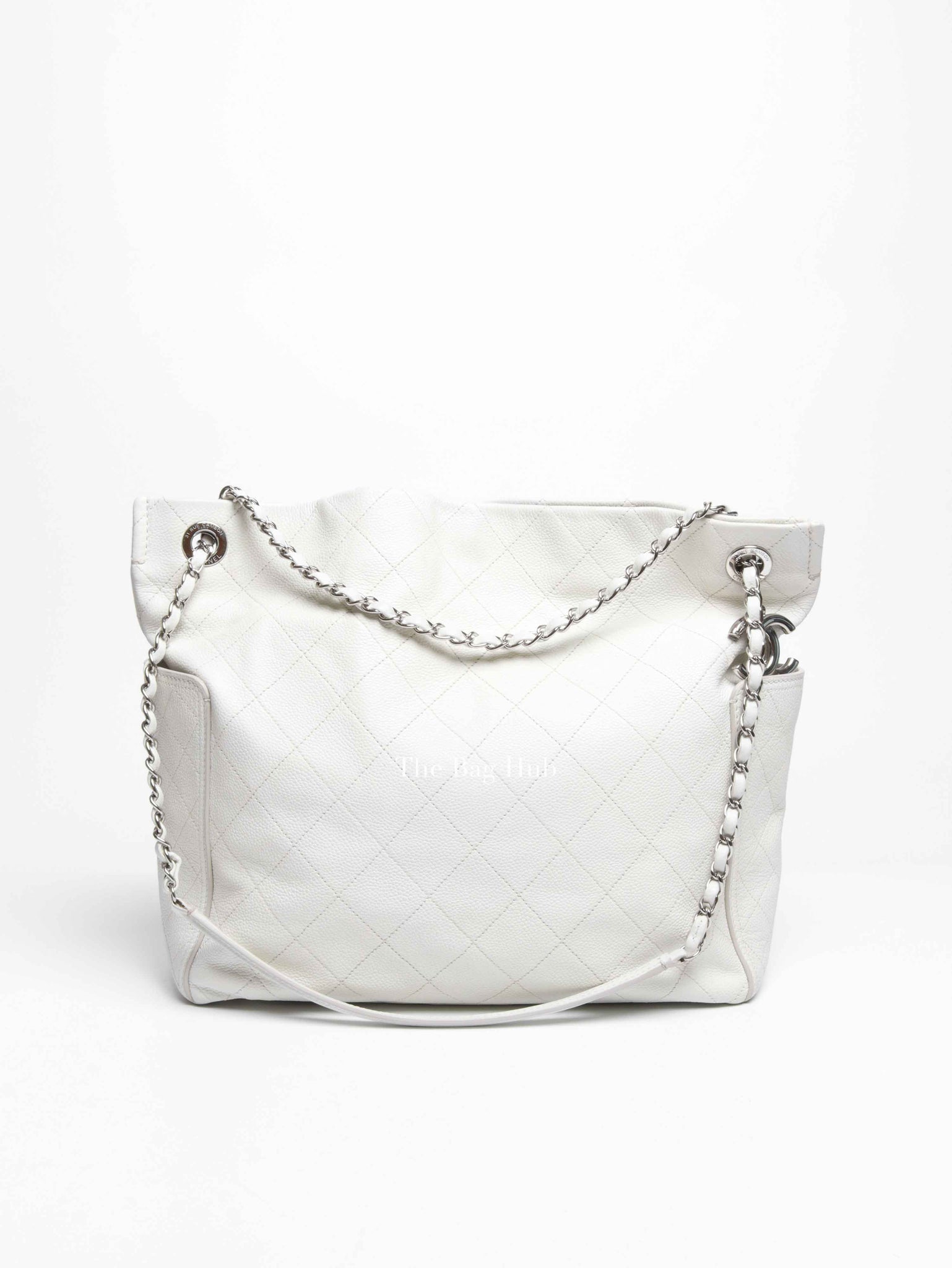 Chanel White Caviar Stitched CC Pocket Tote Bag