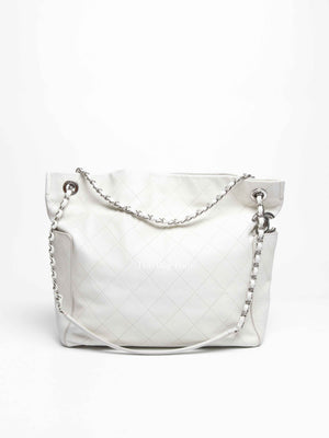 Chanel White Caviar Stitched CC Pocket Tote Bag