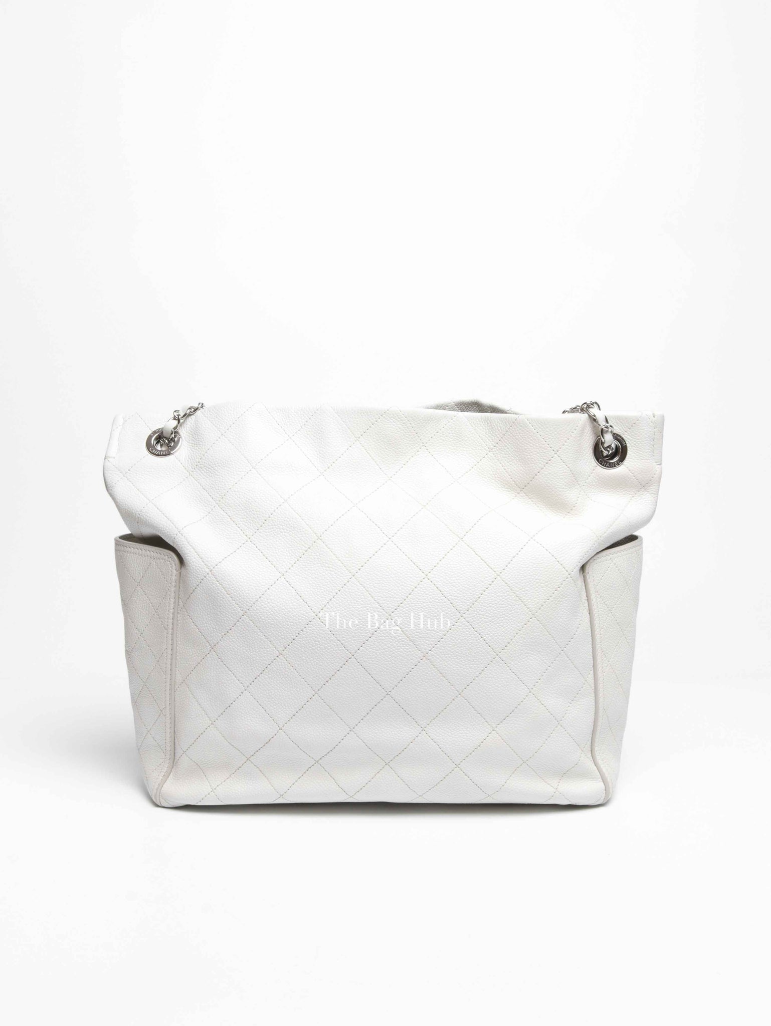 Chanel White Caviar Stitched CC Pocket Tote Bag