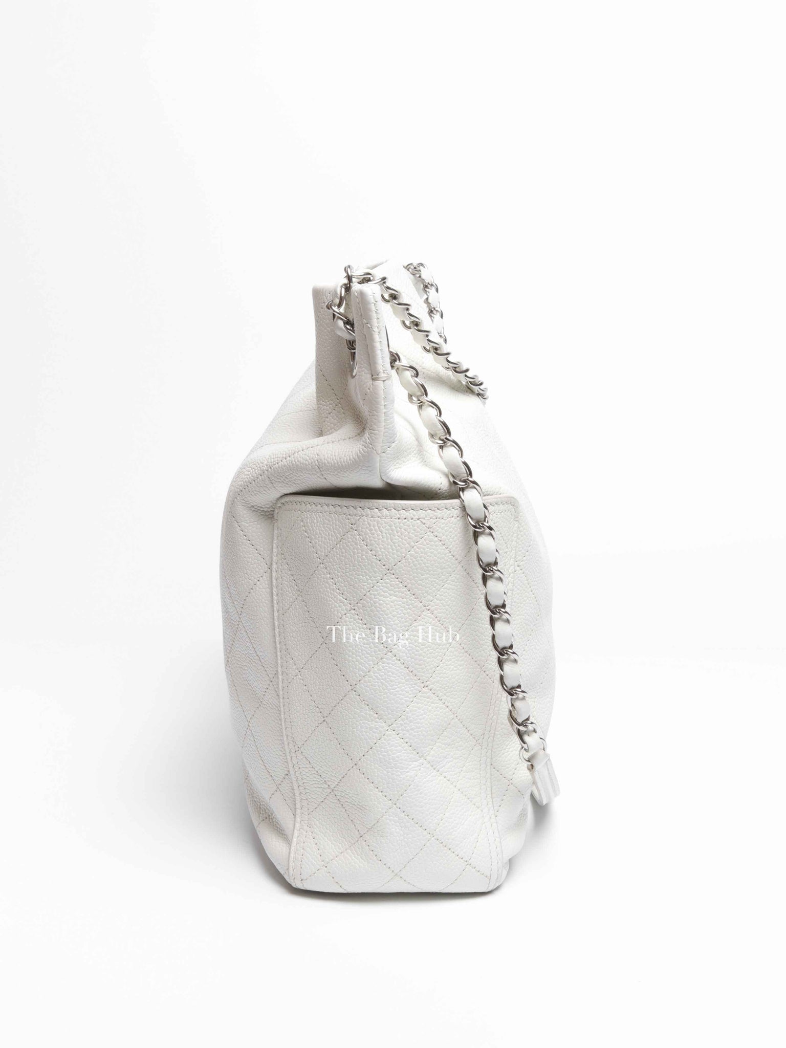 Chanel White Caviar Stitched CC Pocket Tote Bag