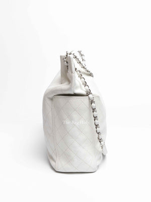 Chanel White Caviar Stitched CC Pocket Tote Bag