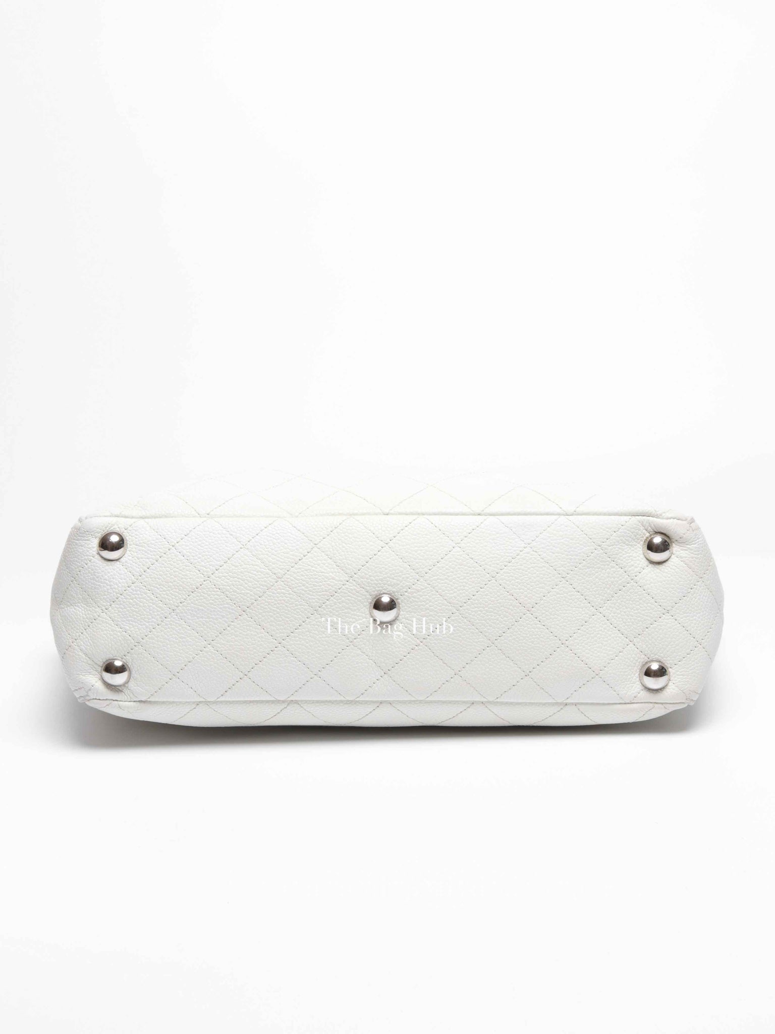 Chanel White Caviar Stitched CC Pocket Tote Bag