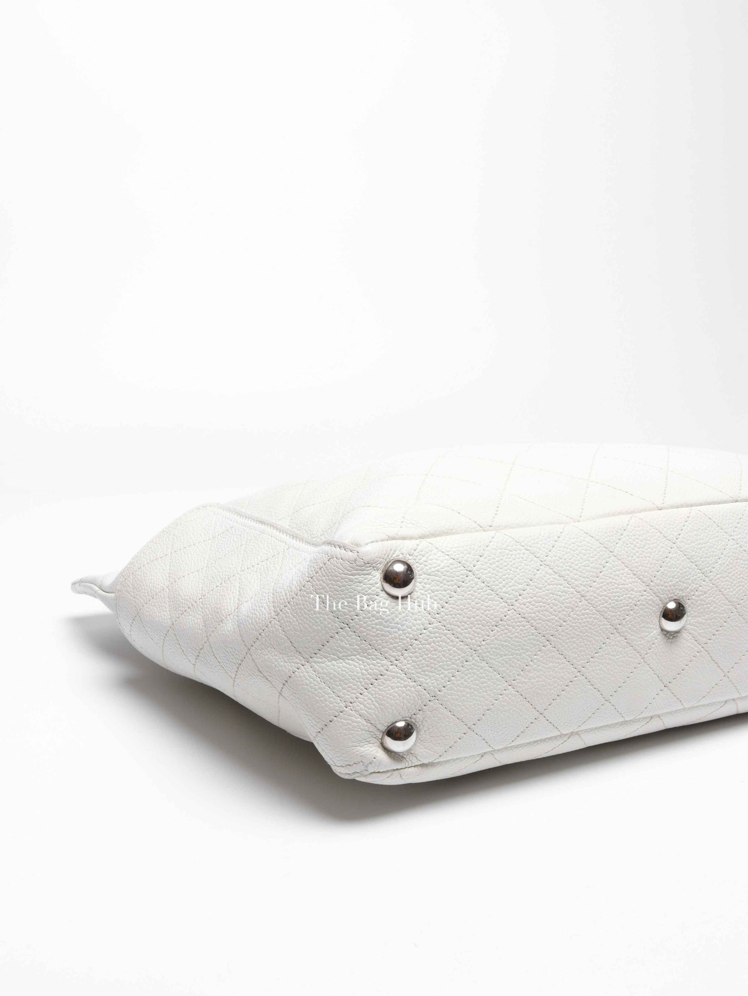 Chanel White Caviar Stitched CC Pocket Tote Bag