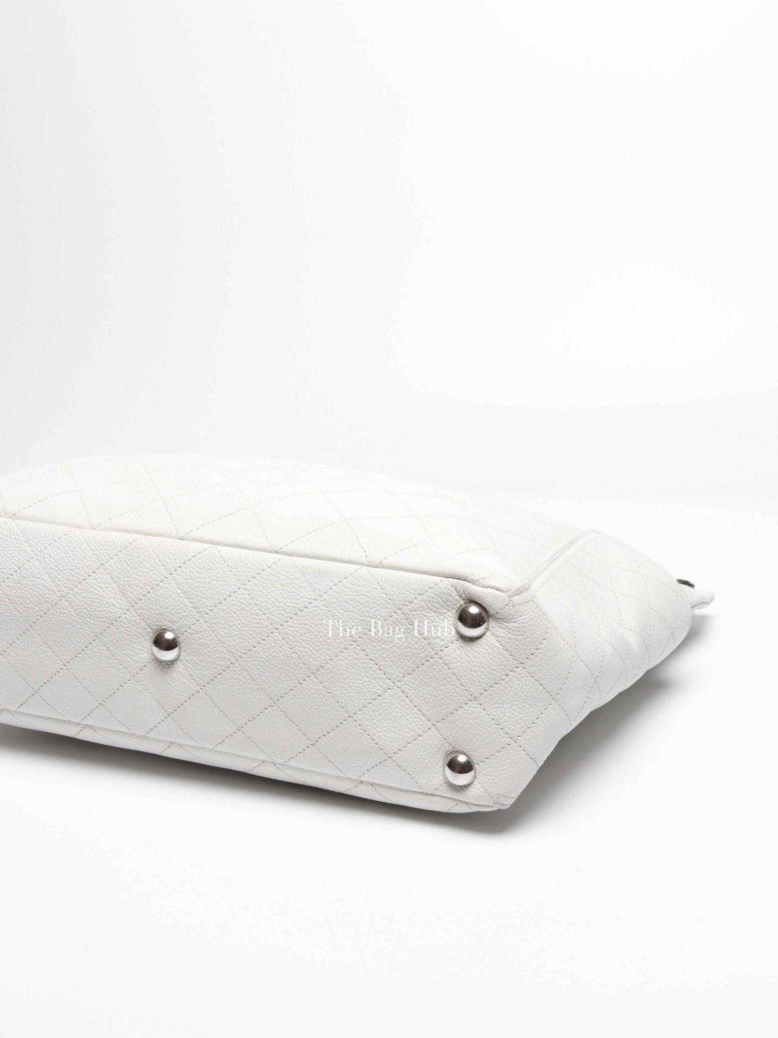 Chanel White Caviar Stitched CC Pocket Tote Bag