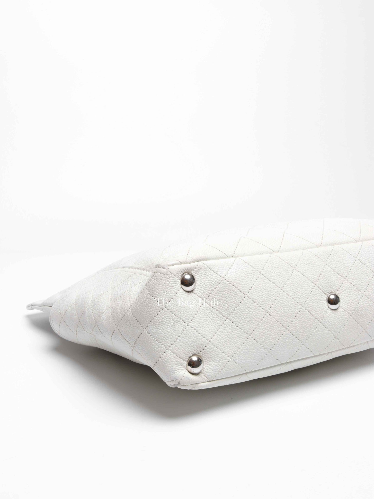 Chanel White Caviar Stitched CC Pocket Tote Bag