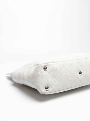 Chanel White Caviar Stitched CC Pocket Tote Bag