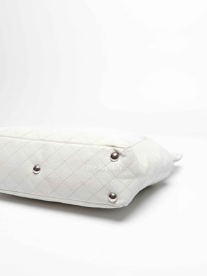 Chanel White Caviar Stitched CC Pocket Tote Bag
