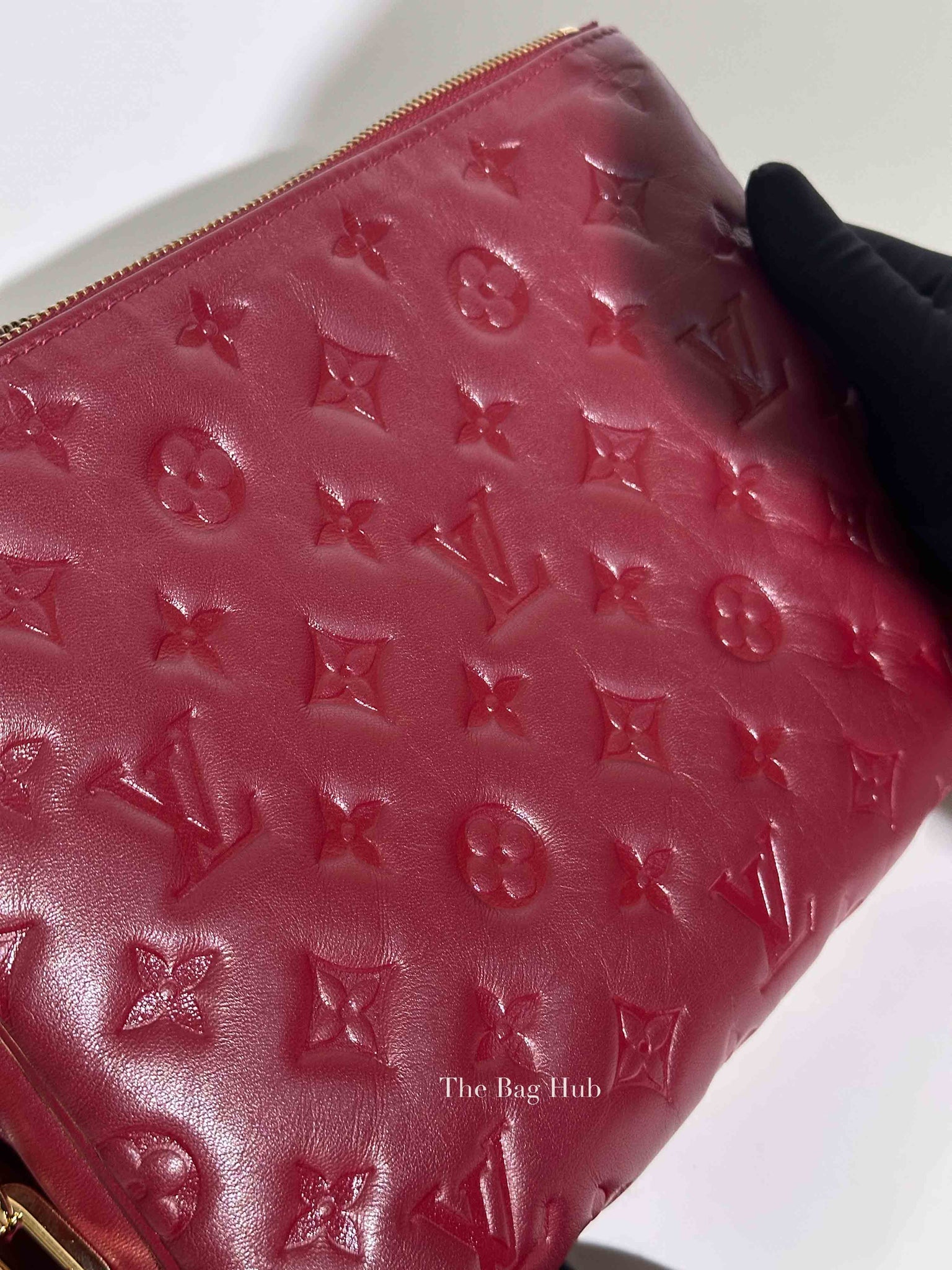 Louis Vuitton Wine Lambskin Embossed Monogram Coussin PM Bag