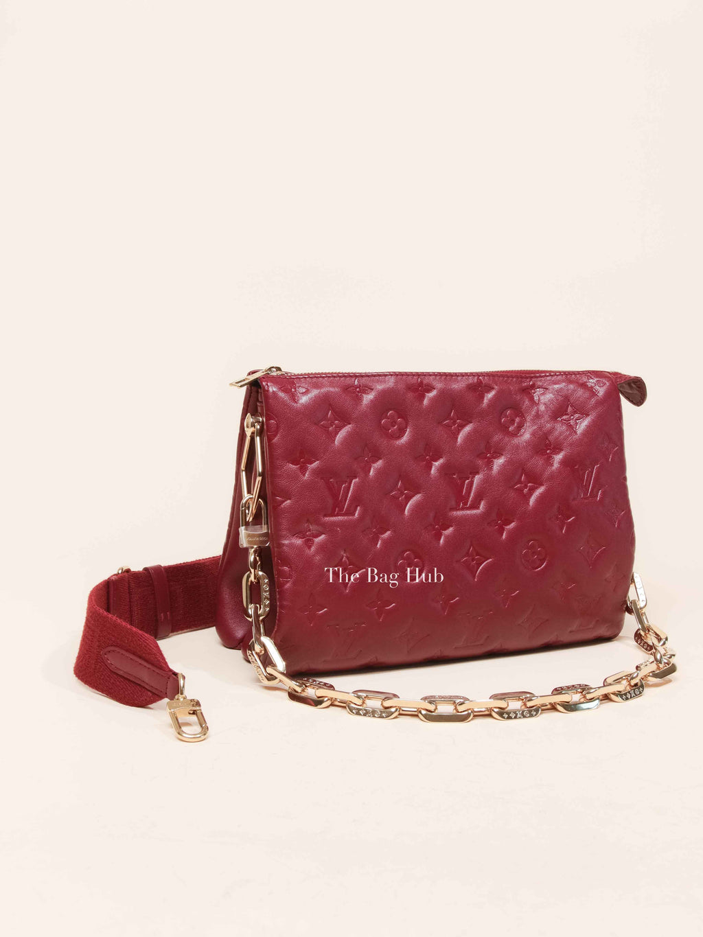 Louis Vuitton Wine Lambskin Embossed Monogram Coussin PM Bag