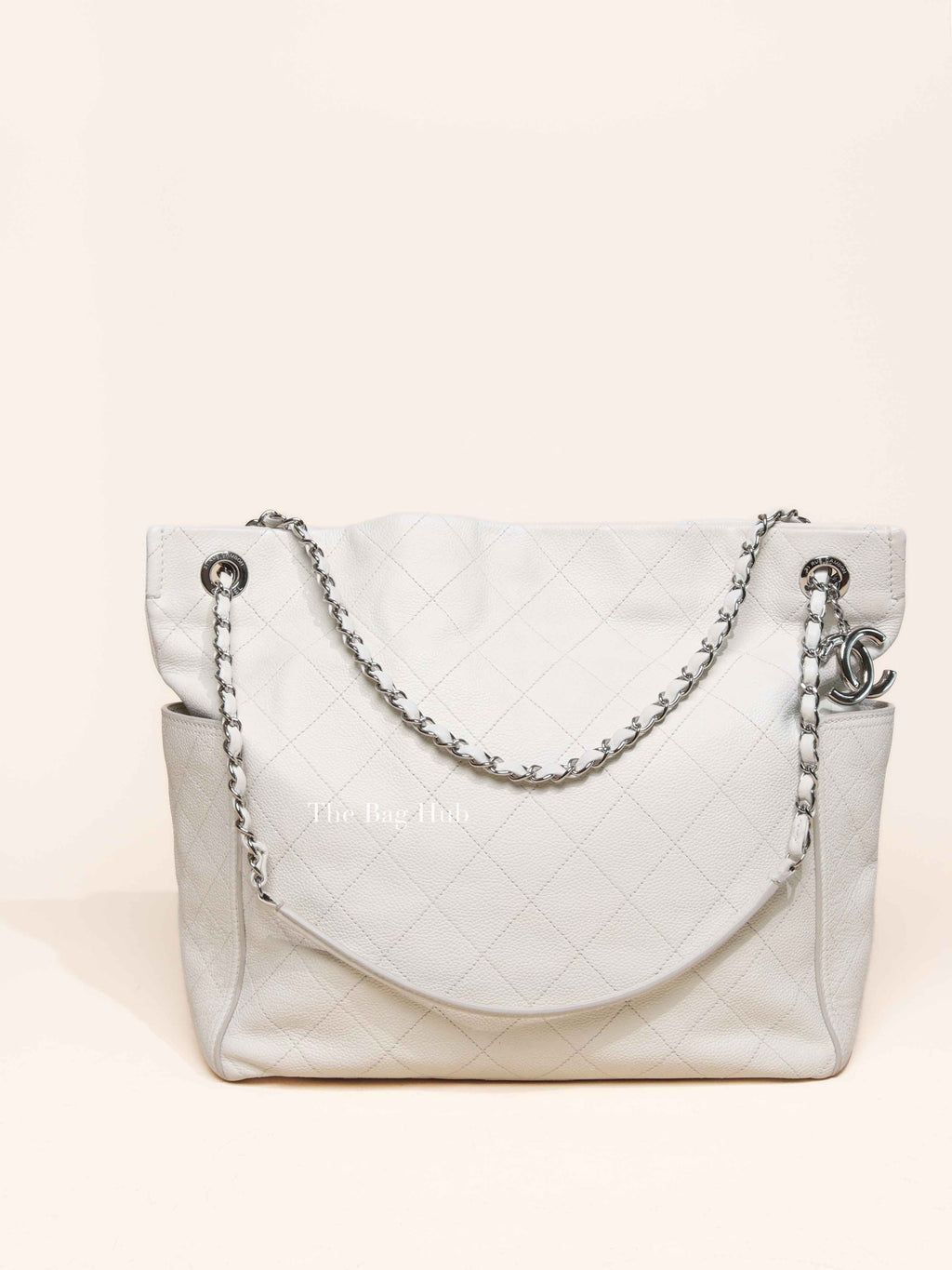 Chanel White Caviar Stitched CC Pocket Tote Bag
