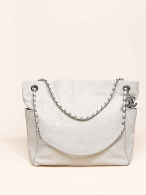 Chanel White Caviar Stitched CC Pocket Tote Bag
