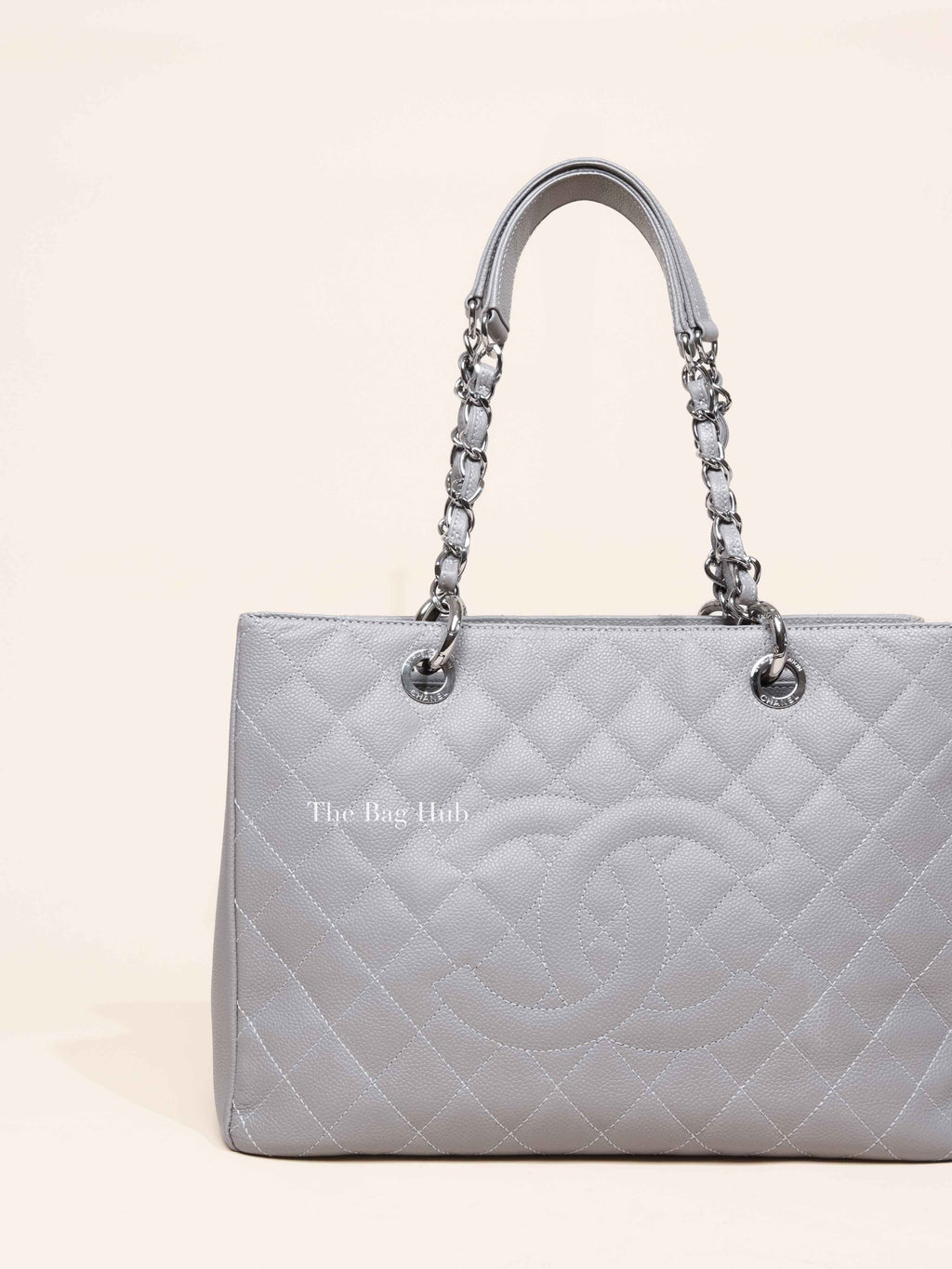 Chanel Gray Caviar Quilted Grand Shopping Tote Bag