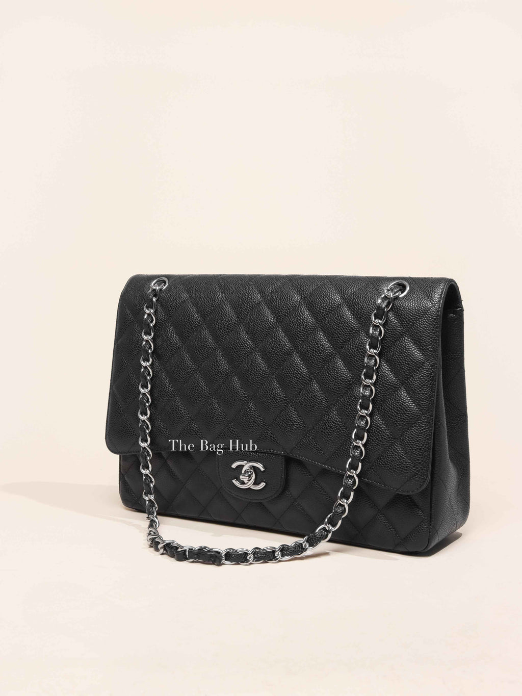 Chanel Black Quilted Caviar Maxi Classic Single Flap Bag SHW