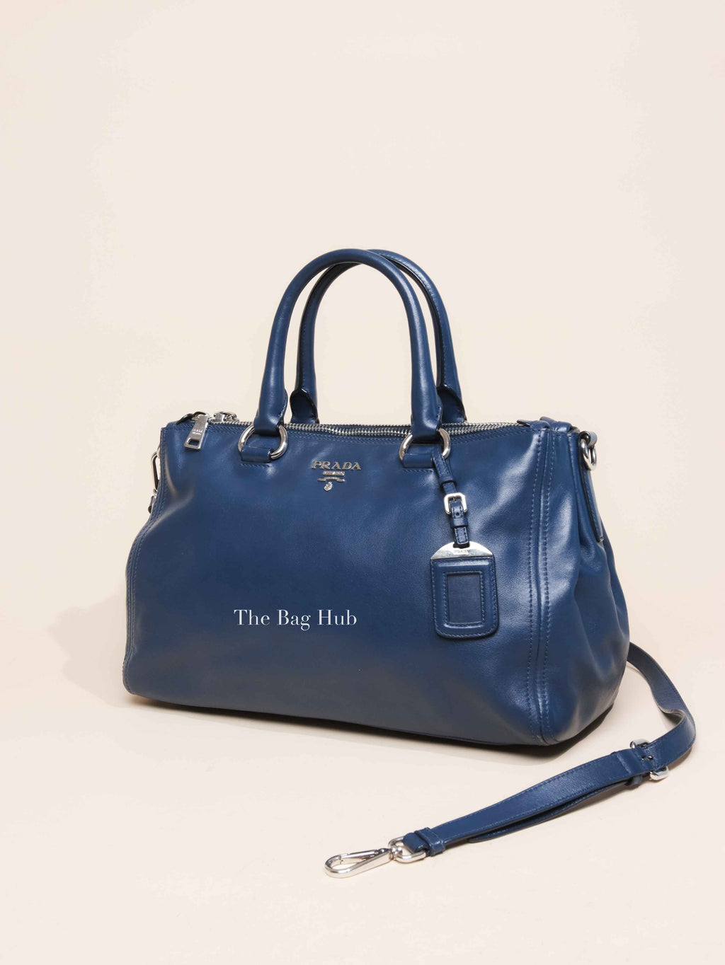 Prada Blue Soft Calf Double Zip Shoulder Bag