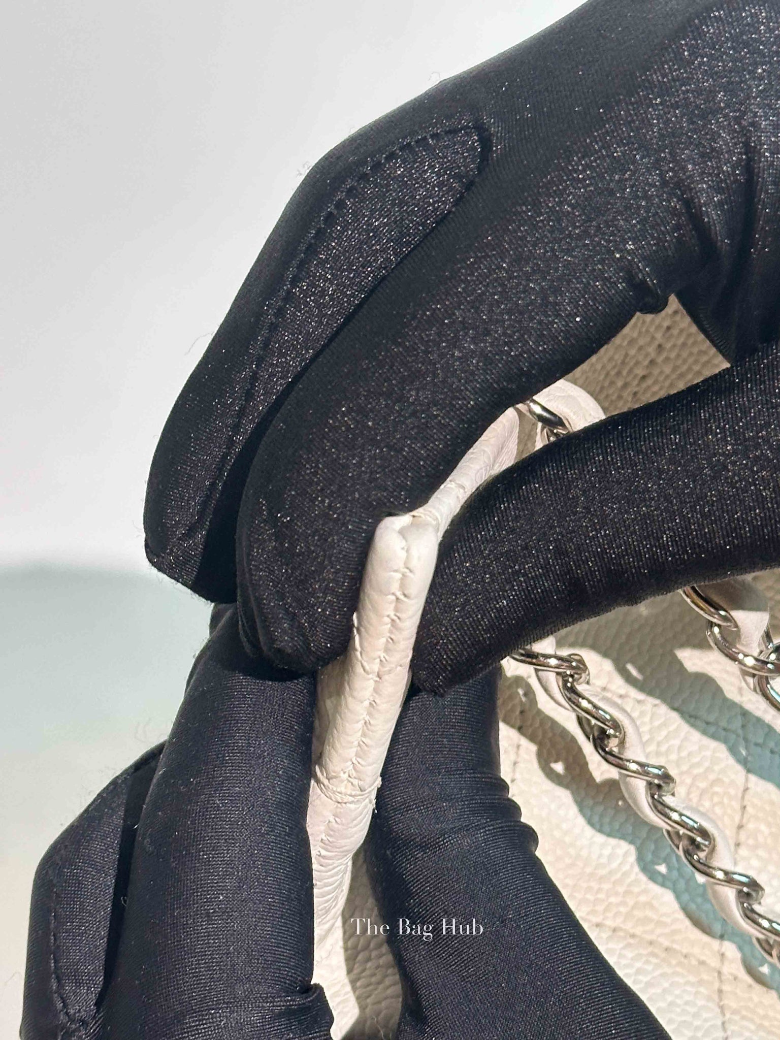 Chanel White Caviar Stitched CC Pocket Tote Bag