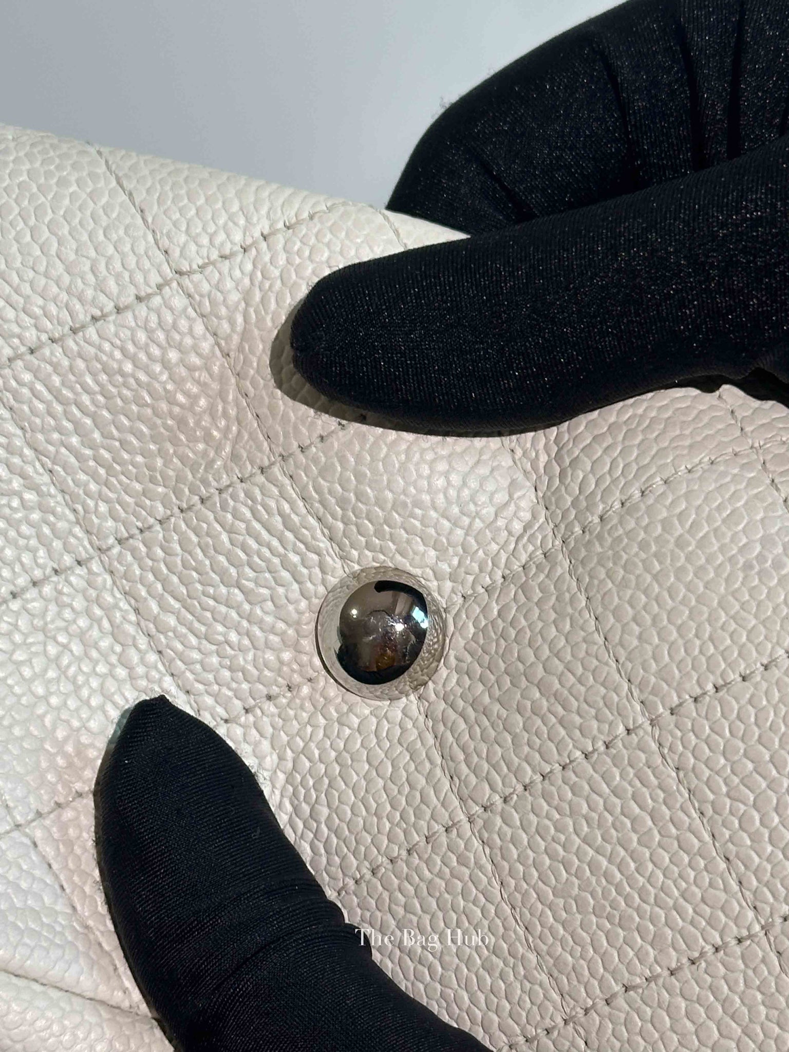 Chanel White Caviar Stitched CC Pocket Tote Bag