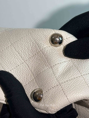 Chanel White Caviar Stitched CC Pocket Tote Bag
