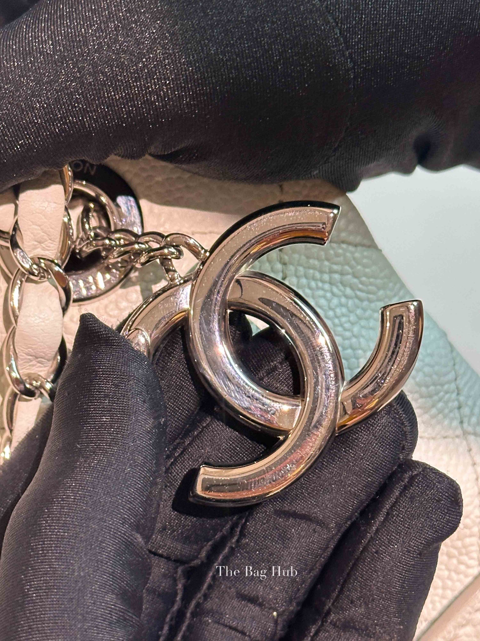 Chanel White Caviar Stitched CC Pocket Tote Bag