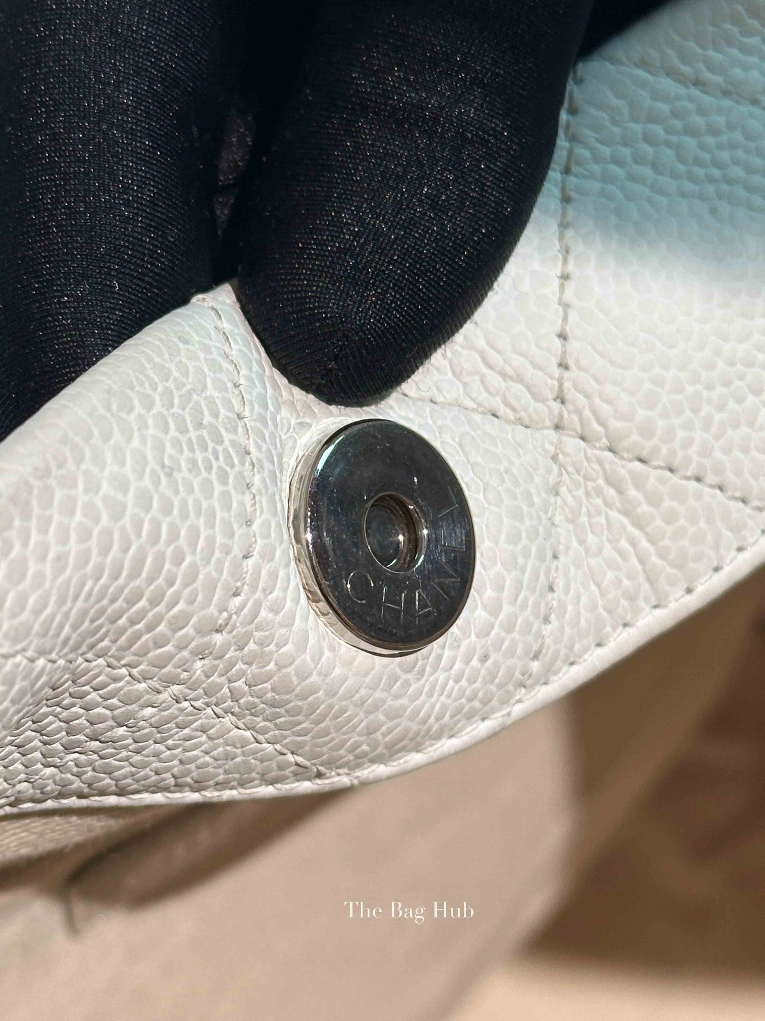 Chanel White Caviar Stitched CC Pocket Tote Bag