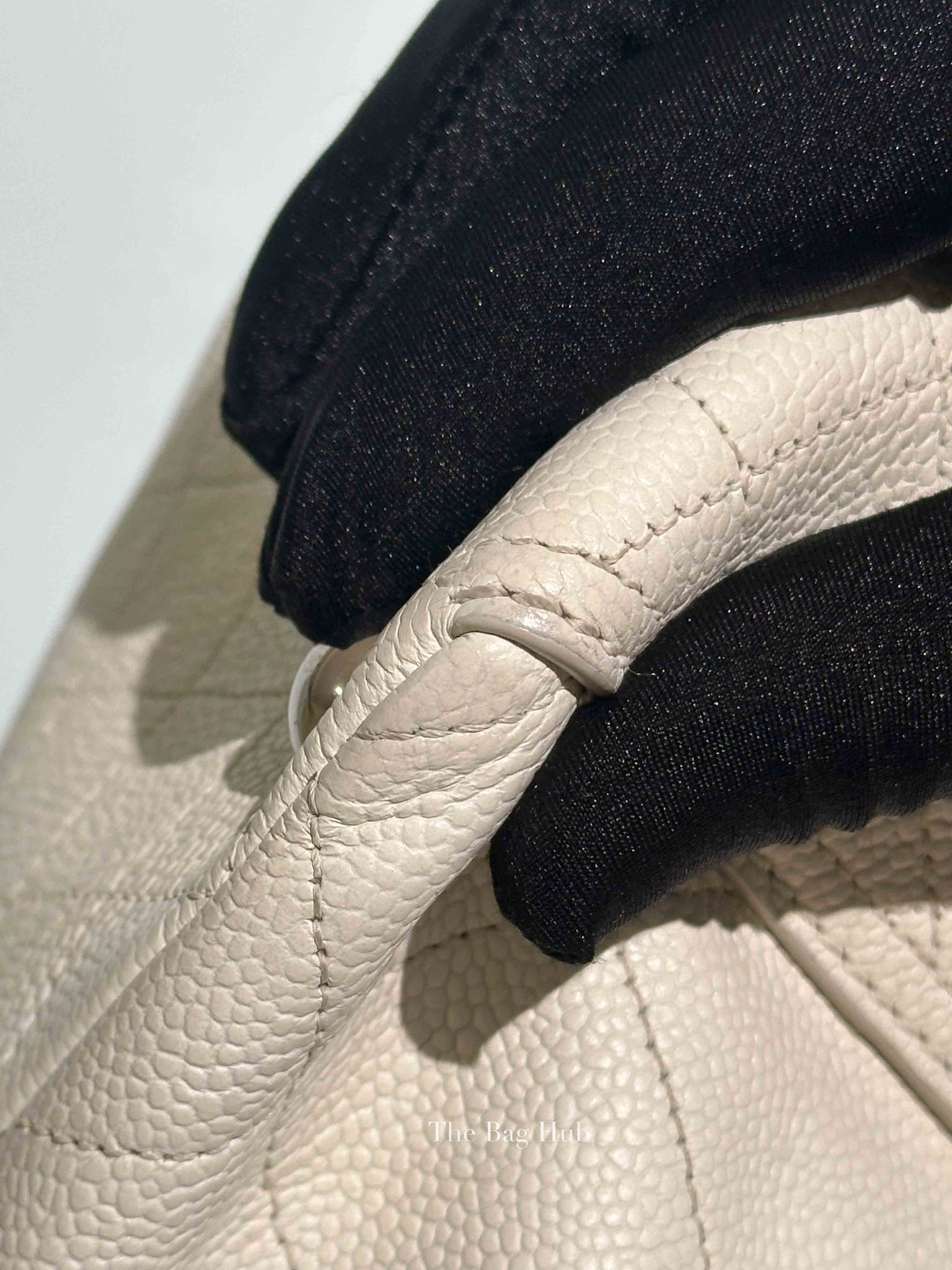 Chanel White Caviar Stitched CC Pocket Tote Bag