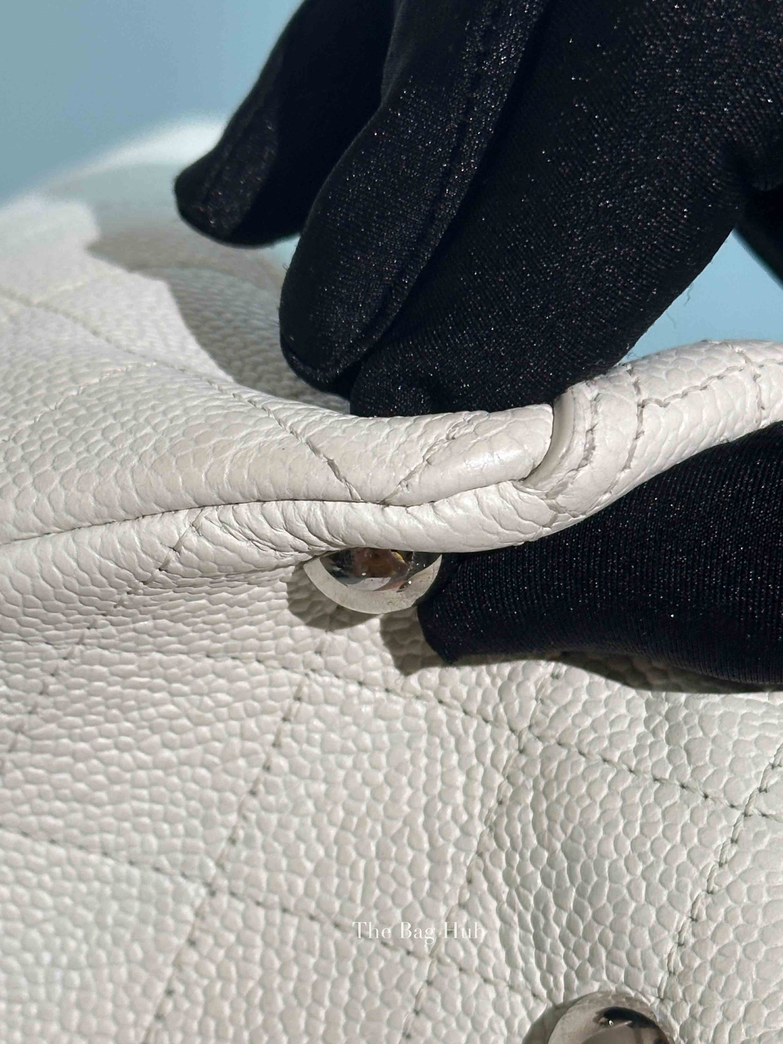 Chanel White Caviar Stitched CC Pocket Tote Bag