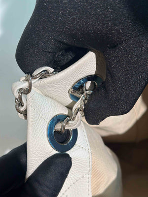Chanel White Caviar Stitched CC Pocket Tote Bag