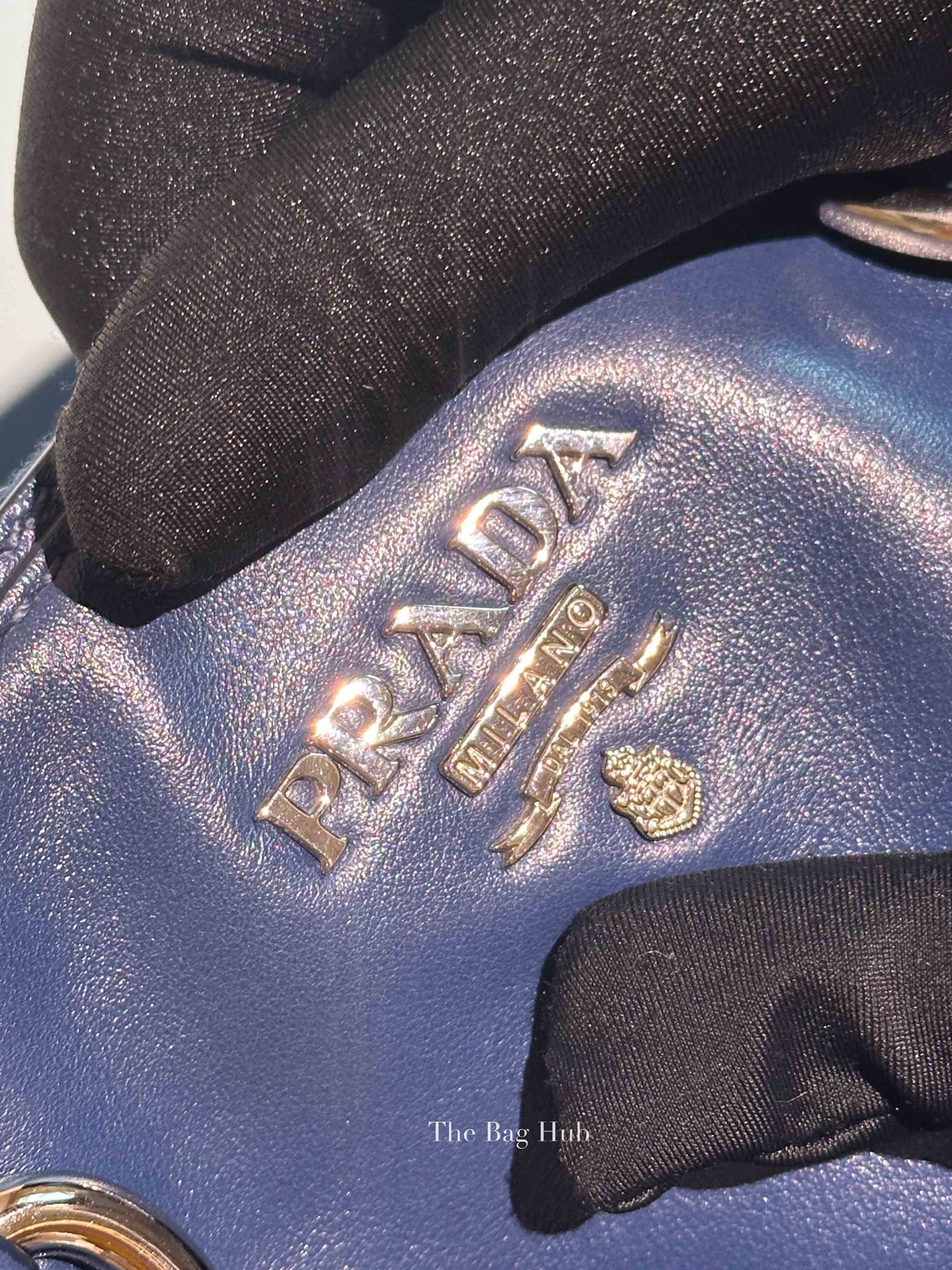 Prada Blue Soft Calf Double Zip Shoulder Bag