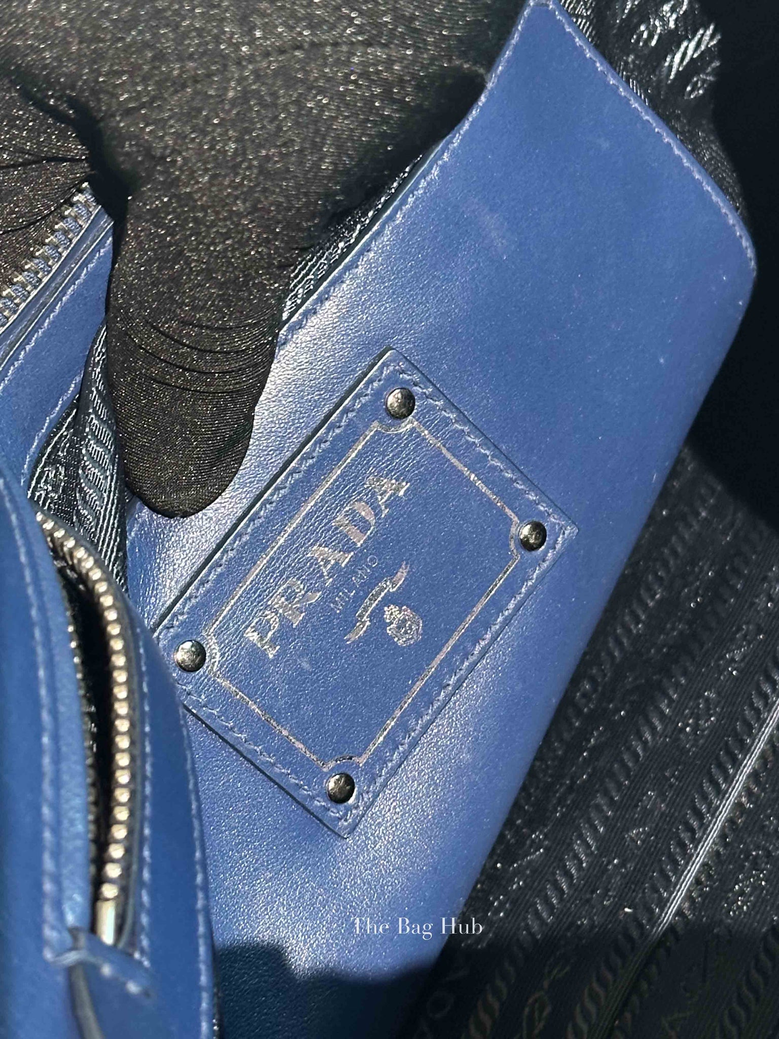 Prada Blue Soft Calf Double Zip Shoulder Bag
