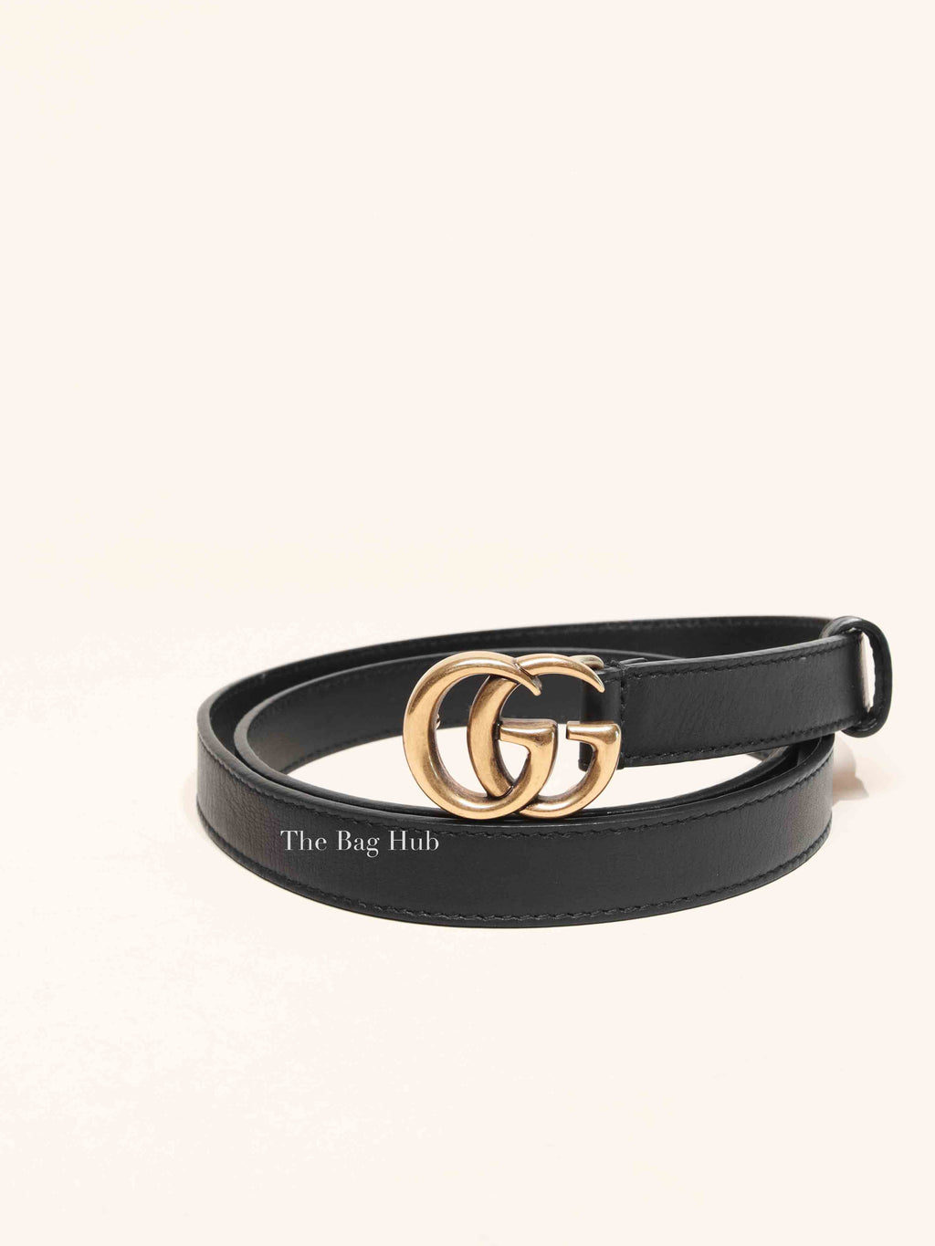 Gucci Black Leather GG Marmont Thin Belt Size 85