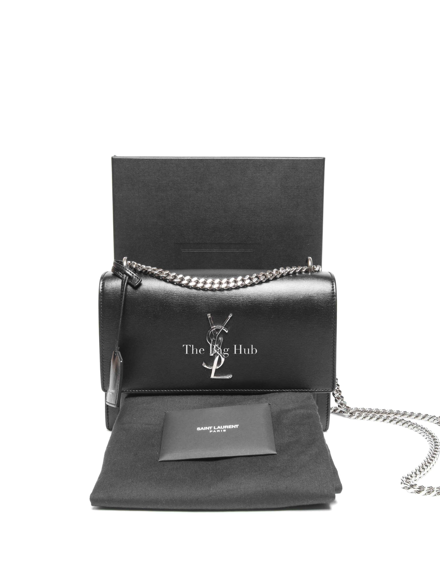 Saint Laurent Noir Smooth Leather Medium Sunset Shoulder Bag SHW