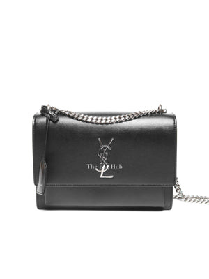 Saint Laurent Noir Smooth Leather Medium Sunset Shoulder Bag SHW
