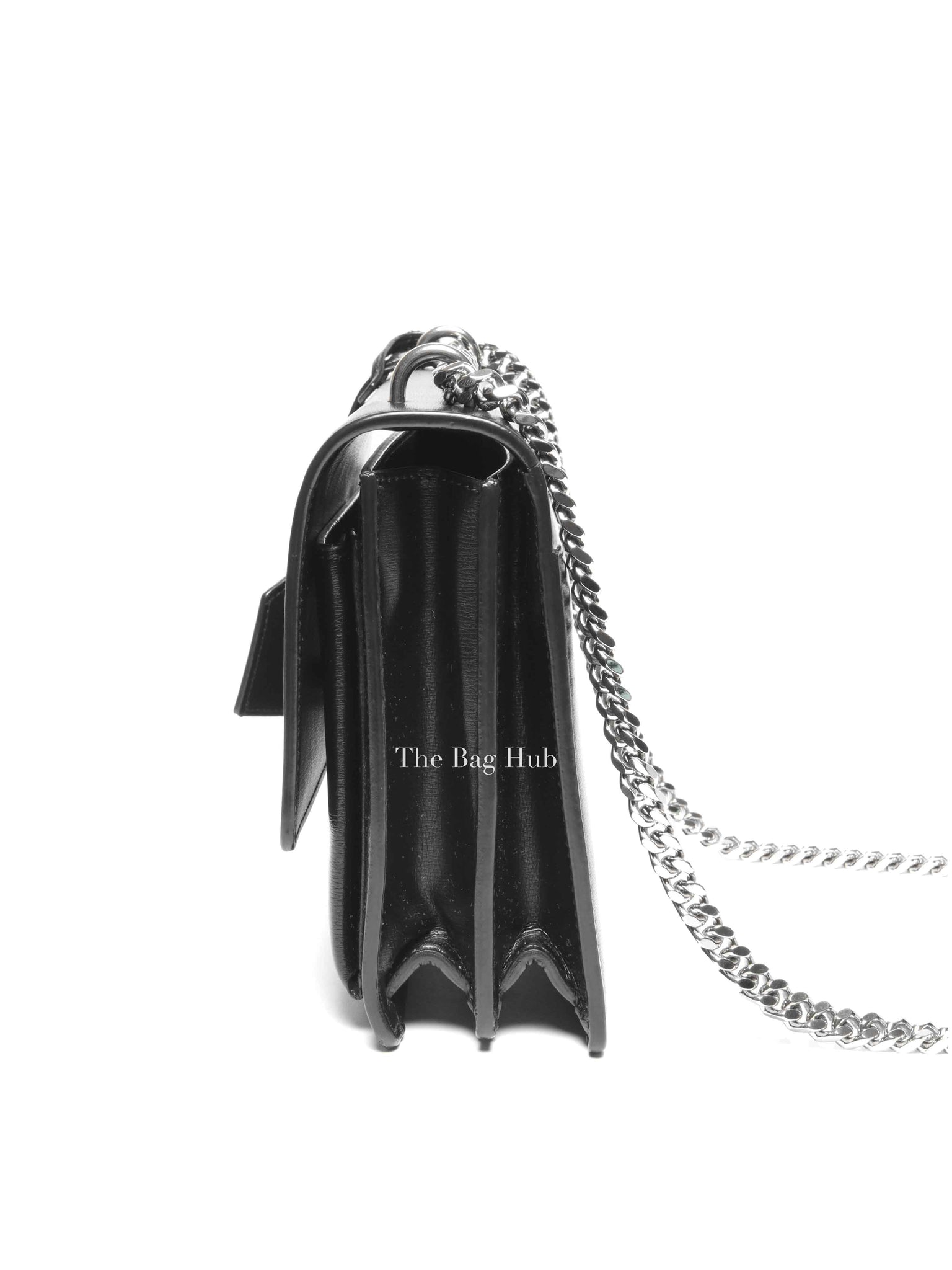 Saint Laurent Noir Smooth Leather Medium Sunset Shoulder Bag SHW
