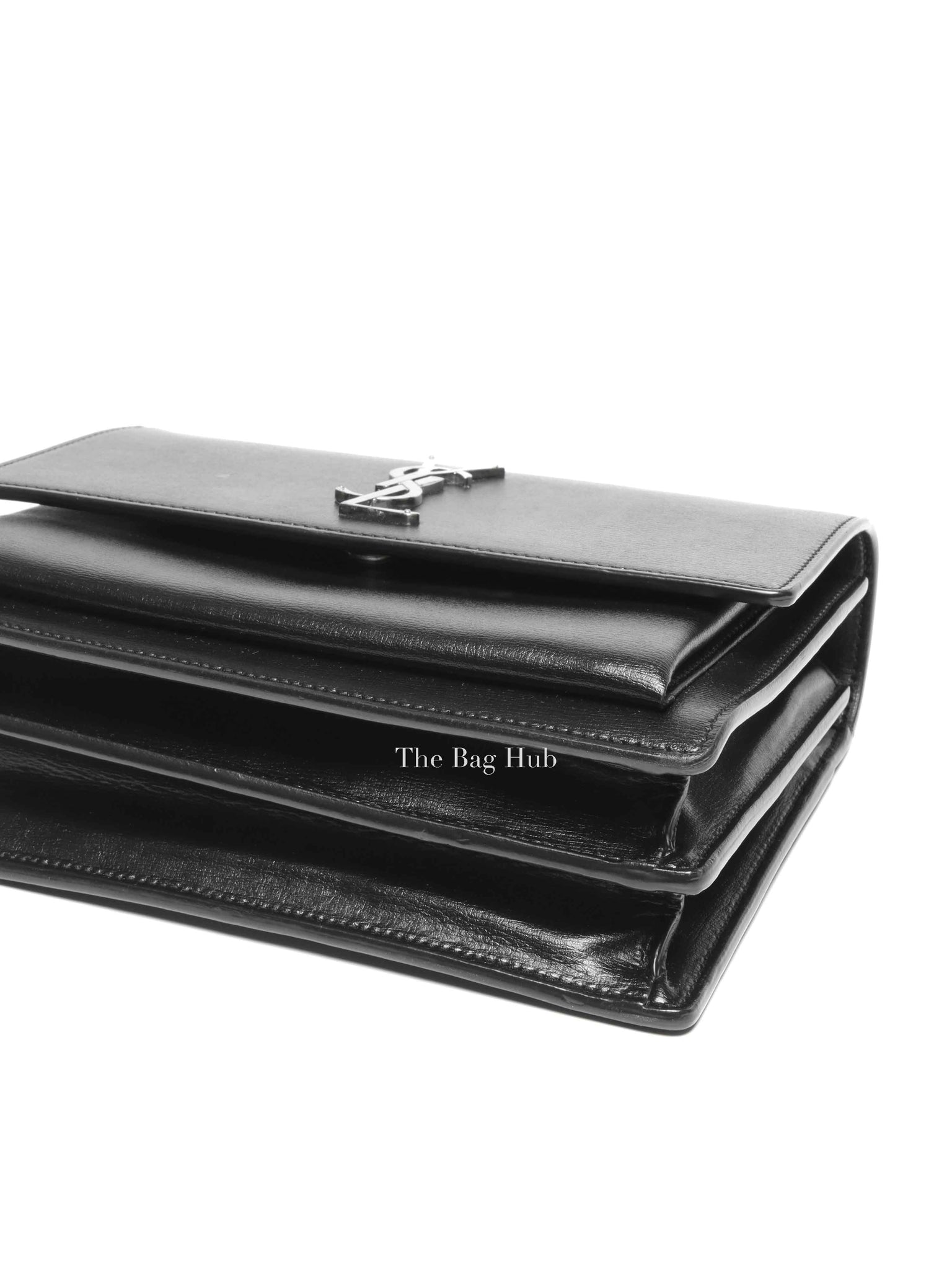Saint Laurent Noir Smooth Leather Medium Sunset Shoulder Bag SHW