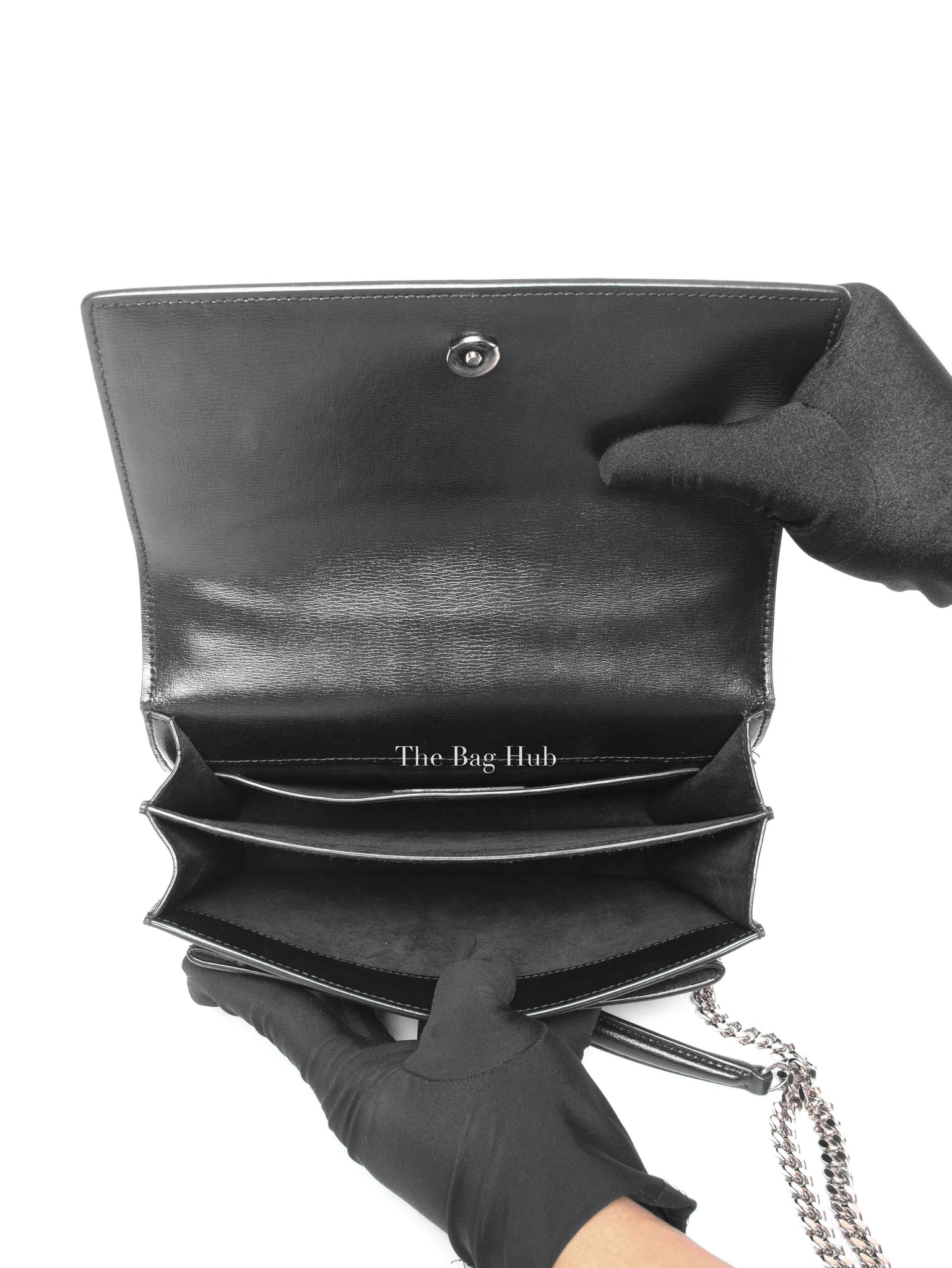 Saint Laurent Noir Smooth Leather Medium Sunset Shoulder Bag SHW