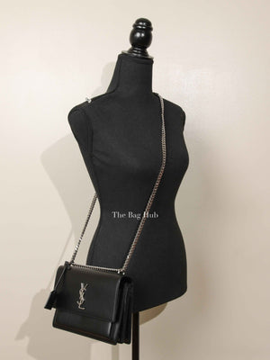 Saint Laurent Noir Smooth Leather Medium Sunset Shoulder Bag SHW