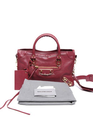 Balenciaga Burgundy Chevre Small Metallic City Edge Bag GHW
