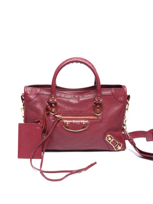 Balenciaga Burgundy Chevre Small Metallic City Edge Bag GHW