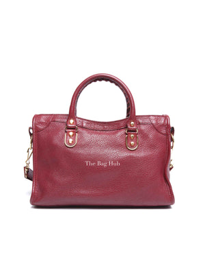 Balenciaga Burgundy Chevre Small Metallic City Edge Bag GHW