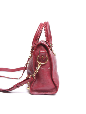 Balenciaga Burgundy Chevre Small Metallic City Edge Bag GHW