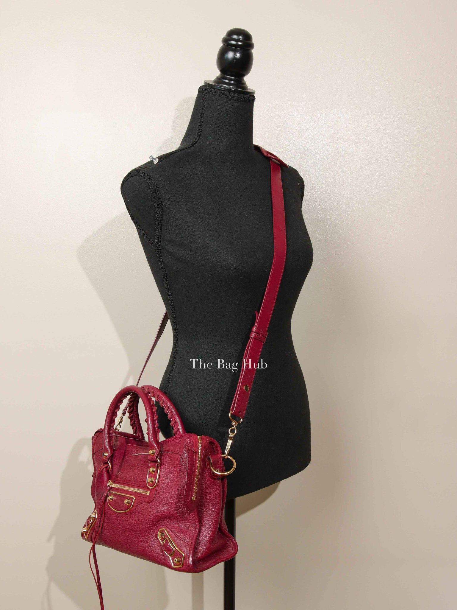 Balenciaga Burgundy Chevre Small Metallic City Edge Bag GHW