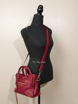 Balenciaga Burgundy Chevre Small Metallic City Edge Bag GHW
