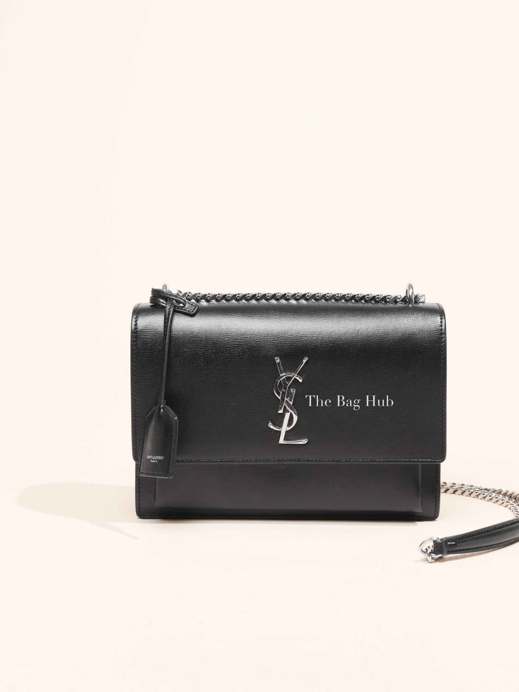 Saint Laurent Noir Smooth Leather Medium Sunset Shoulder Bag SHW