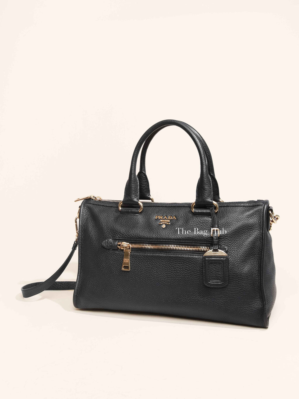 Prada Black Vitello Daino Leather Shopping Bag
